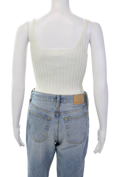 Superdown Womens Scoop Neck Sleeveless Ribbed Knit Tank Top White Size XS