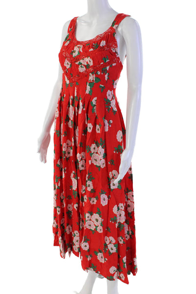 Free People Womens Floral Printed Double Pocket Pleated Midi Dress Red Size XS