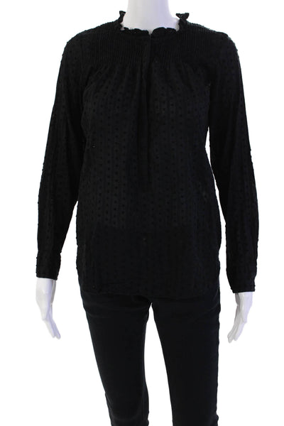 Point Sur Womens Cotton Polka Dot Printed V-Neck Lightweight Blouse Black Size 0