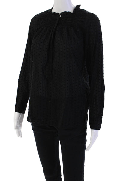 Point Sur Womens Cotton Polka Dot Printed V-Neck Lightweight Blouse Black Size 0