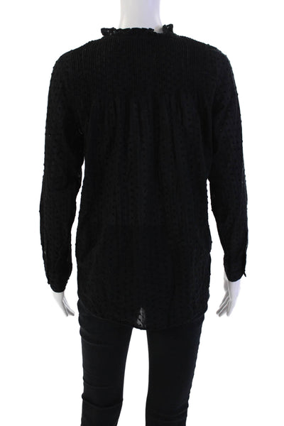Point Sur Womens Cotton Polka Dot Printed V-Neck Lightweight Blouse Black Size 0