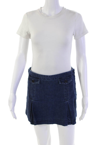 Theory Womens Cotton Dark Wash Lightweight Pleated Zipped Mini Skirt Blue Size 4
