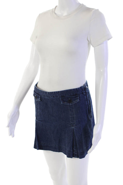 Theory Womens Cotton Dark Wash Lightweight Pleated Zipped Mini Skirt Blue Size 4