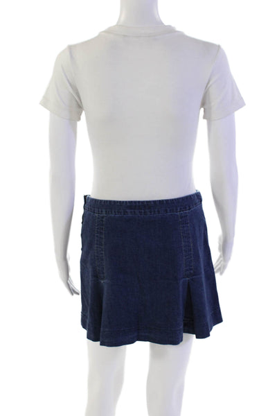 Theory Womens Cotton Dark Wash Lightweight Pleated Zipped Mini Skirt Blue Size 4