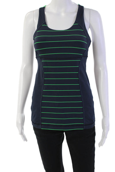 Lululemon Womens Scoop Neck Strappy Striped Tank Top Navy Green Size 8