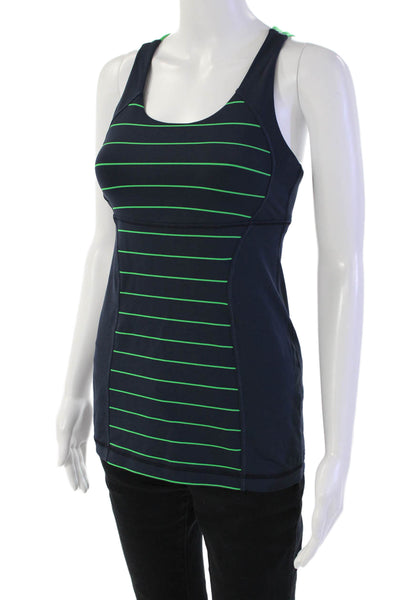 Lululemon Womens Scoop Neck Strappy Striped Tank Top Navy Green Size 8