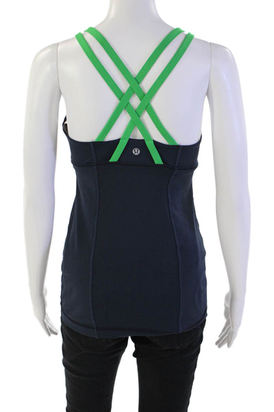 Lululemon Womens Scoop Neck Strappy Striped Tank Top Navy Green Size 8