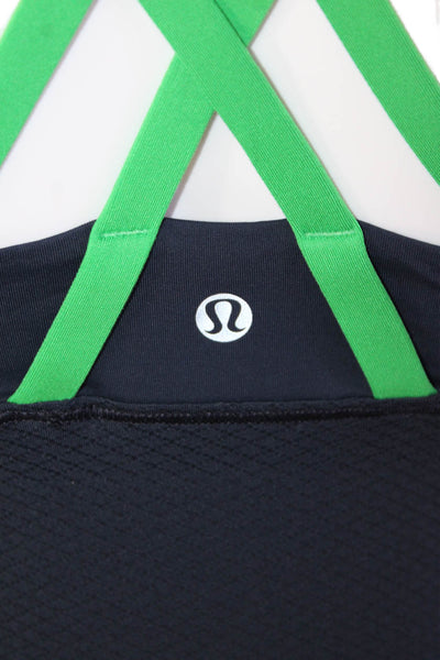 Lululemon Womens Scoop Neck Strappy Striped Tank Top Navy Green Size 8