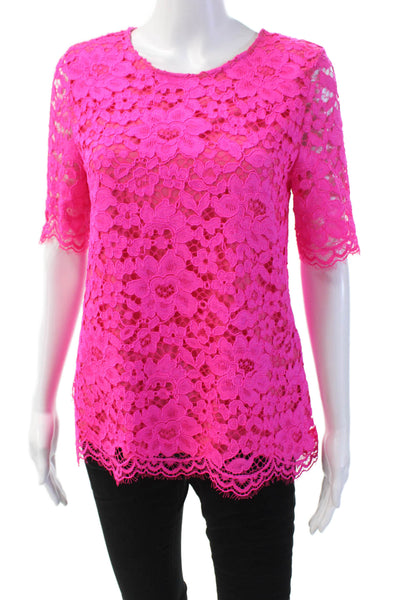 Alexis Womens Cotton Blend Floral Battenburg Lace Blouse Top Pink Size XS