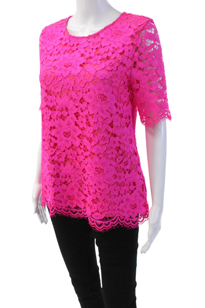 Alexis Womens Cotton Blend Floral Battenburg Lace Blouse Top Pink Size XS