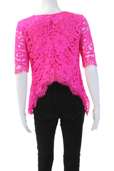 Alexis Womens Cotton Blend Floral Battenburg Lace Blouse Top Pink Size XS