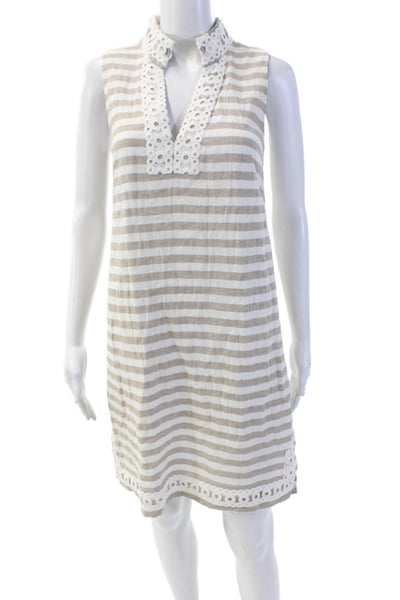 Eliza J Womens Linen Sleeveless V-neck Striped Causal Dress White Size 08