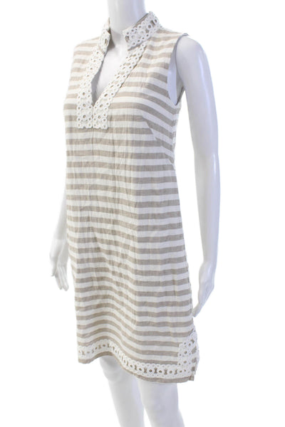 Eliza J Womens Linen Sleeveless V-neck Striped Causal Dress White Size 08