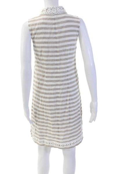 Eliza J Womens Linen Sleeveless V-neck Striped Causal Dress White Size 08