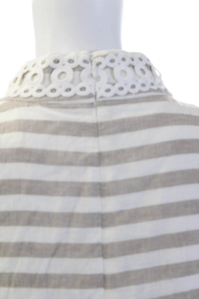 Eliza J Womens Linen Sleeveless V-neck Striped Causal Dress White Size 08