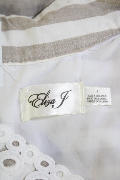 Eliza J Womens Linen Sleeveless V-neck Striped Causal Dress White Size 08