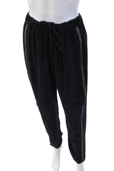 Xirena Womens High Rise Glittery Striped Slim Straight Leg Pants Navy Size M