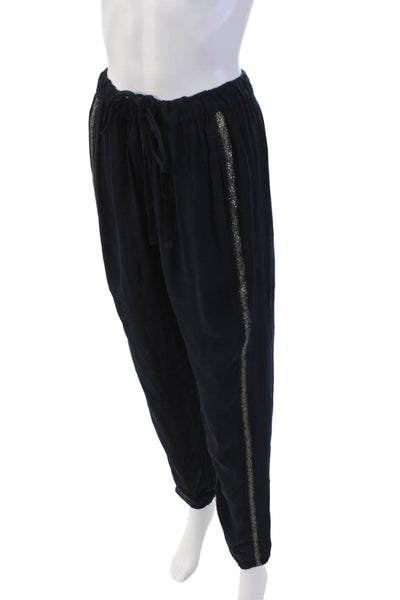 Xirena Womens High Rise Glittery Striped Slim Straight Leg Pants Navy Size M