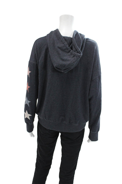 Sundry Womens Star Print Long Sleeve Front Pocket Pullover Hoodie Navy Size 2