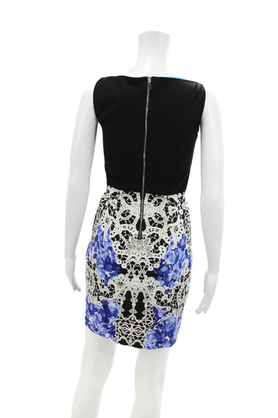 Elie Tahari Womens Cotton Lace Print V-Neck Sleeveless Pencil Dress Blue Size 0