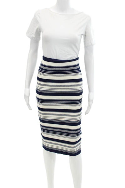 Lauren Ralph Lauren Womens Cotton Striped Mid-Calf Bodycon Skirt White Size XXS