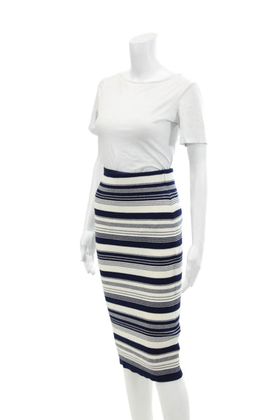 Lauren Ralph Lauren Womens Cotton Striped Mid-Calf Bodycon Skirt White Size XXS