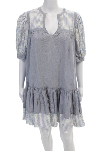 La Vie Rebecca Taylor Womens Cotton Striped Short Sleeve Dress Blue Size S