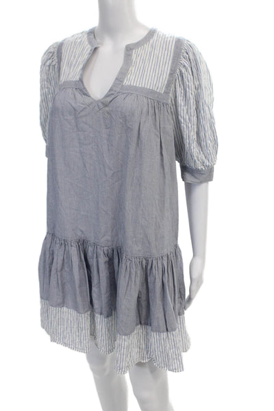 La Vie Rebecca Taylor Womens Cotton Striped Short Sleeve Dress Blue Size S
