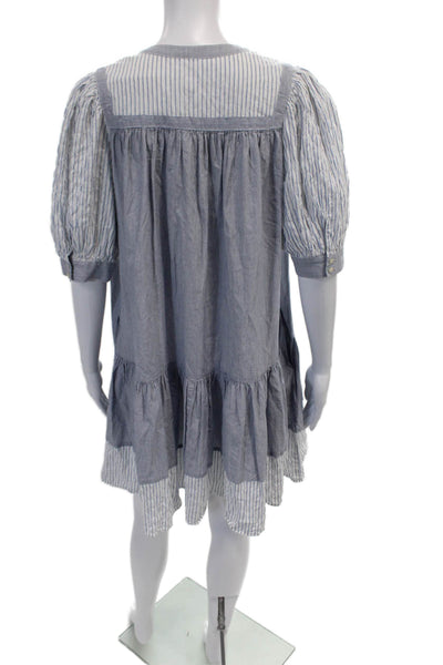 La Vie Rebecca Taylor Womens Cotton Striped Short Sleeve Dress Blue Size S