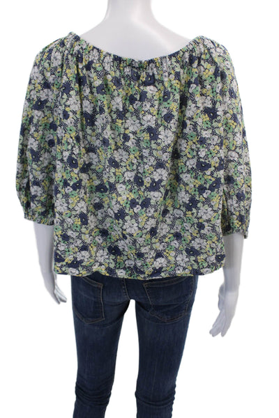 La Vie Rebecca Taylor Womens Cotton Floral Off The Shoulder Blouse Green Size S