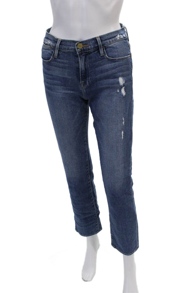 Frame Womens Distress Medium Wash High Rise Straight Jeans Blue Size 26