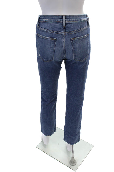 Frame Womens Distress Medium Wash High Rise Straight Jeans Blue Size 26