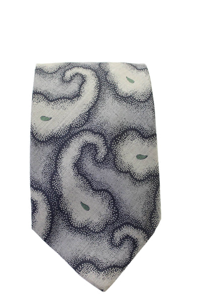 Giorgio Armani Mens Silk Printed Necktie Gray Navy Size OS