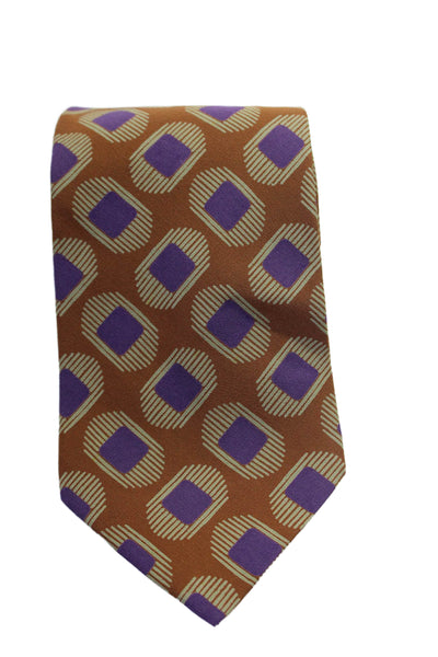 Giorgio Armani Mens Silk Geometric Print Necktie Brown Purple Size OS