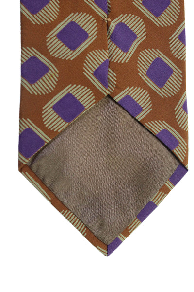 Giorgio Armani Mens Silk Geometric Print Necktie Brown Purple Size OS