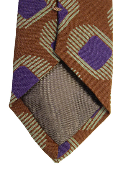 Giorgio Armani Mens Silk Geometric Print Necktie Brown Purple Size OS