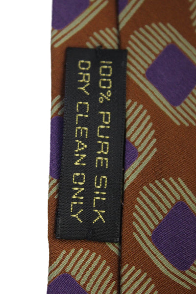 Giorgio Armani Mens Silk Geometric Print Necktie Brown Purple Size OS