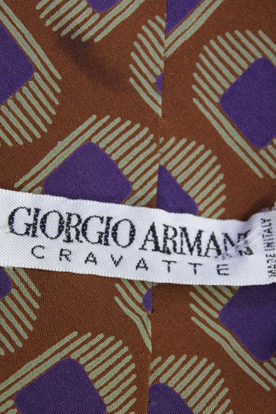 Giorgio Armani Mens Silk Geometric Print Necktie Brown Purple Size OS