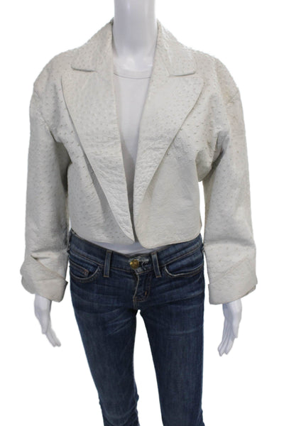 Loewe Womens Embossed Leather Open Front Long Sleeve Lined Jacket White Size M