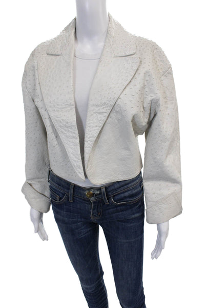 Loewe Womens Embossed Leather Open Front Long Sleeve Lined Jacket White Size M