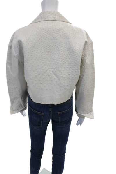 Loewe Womens Embossed Leather Open Front Long Sleeve Lined Jacket White Size M