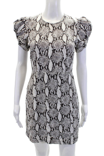 ALC Womens Snakeskin Printed Puff Short Sleeve Zipped Mini Dress White Size 2