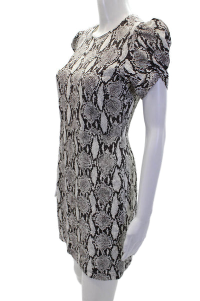 ALC Womens Snakeskin Printed Puff Short Sleeve Zipped Mini Dress White Size 2