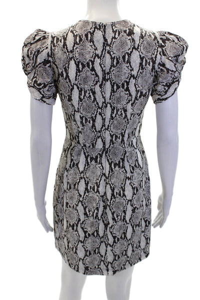ALC Womens Snakeskin Printed Puff Short Sleeve Zipped Mini Dress White Size 2