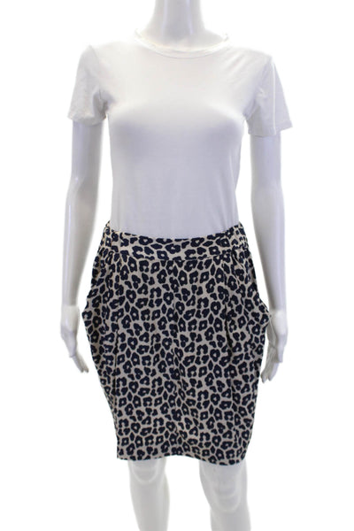 3.1 Phillip Lim Womens Navy Animal Printed Double Pocket Mini Skirt Beige Size 2
