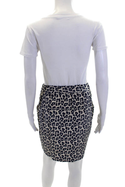 3.1 Phillip Lim Womens Navy Animal Printed Double Pocket Mini Skirt Beige Size 2
