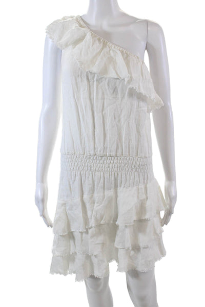 Mademoiselle Hortense Saint Barth Womens One Shoulder Tiered Dress White Small