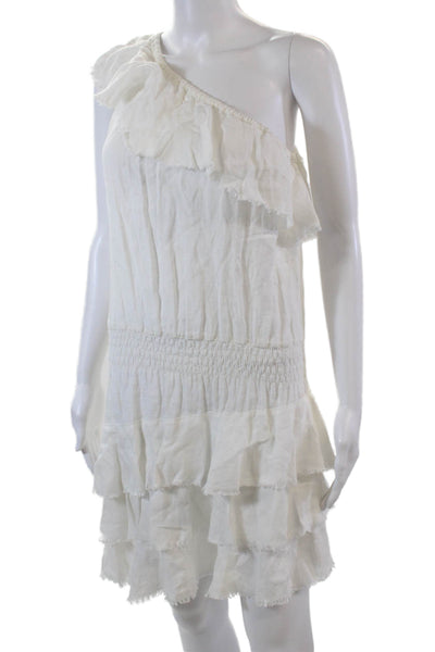 Mademoiselle Hortense Saint Barth Womens One Shoulder Tiered Dress White Small