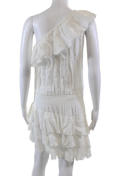 Mademoiselle Hortense Saint Barth Womens One Shoulder Tiered Dress White Small