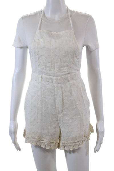 Jens Pirate Booty Womens Open Back Square Neck Embroidered Romper White Size XS